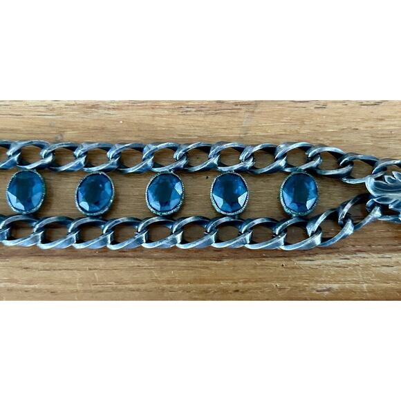 Vintage Joseff Hollywood Statement Bracelet Blue Crystals Antique Silvertone - Picture 3 of 12